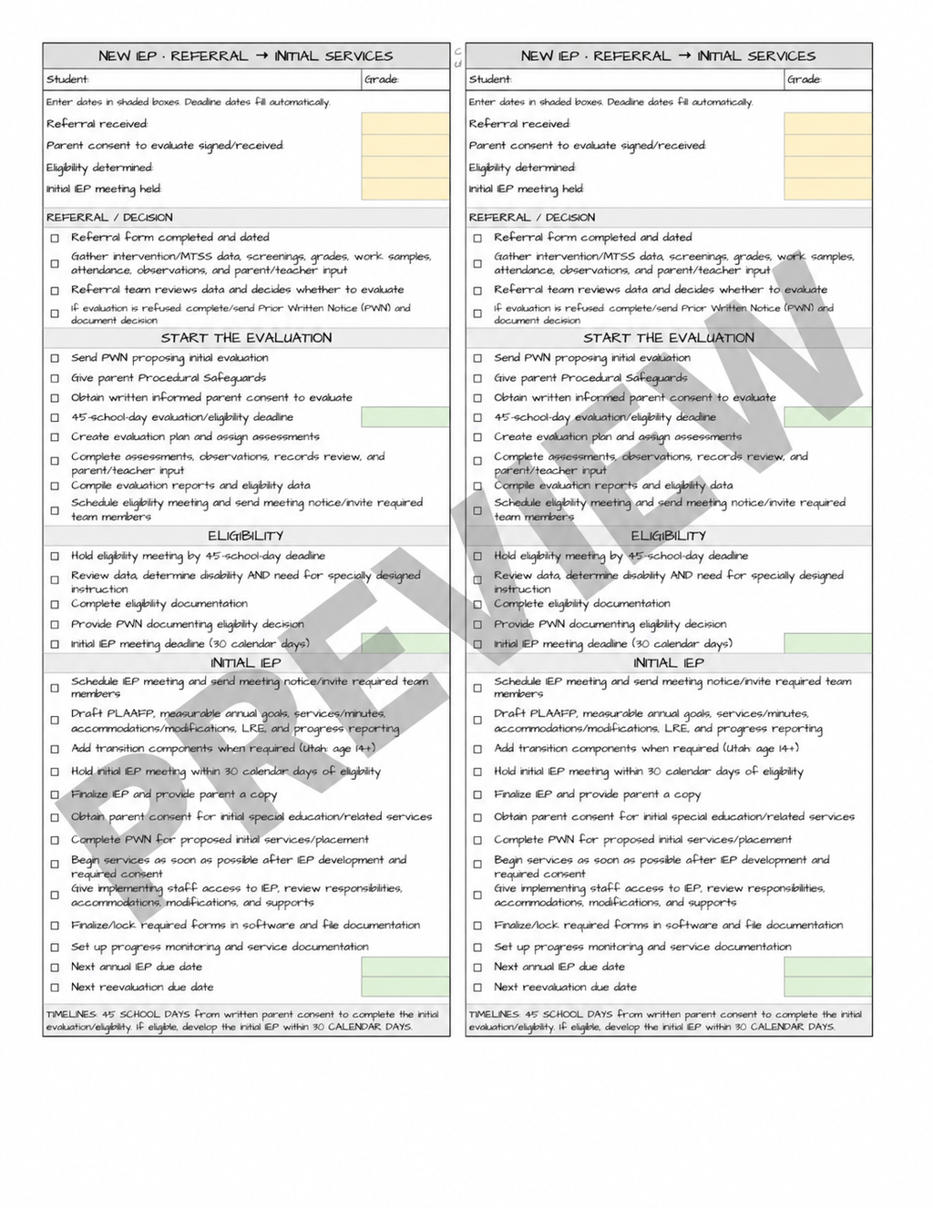 New IEP Referral Checklist + Auto Dates