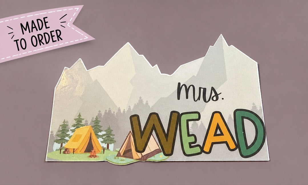 🏔️ Personalized Mountain Adventure Teacher Name Sticker