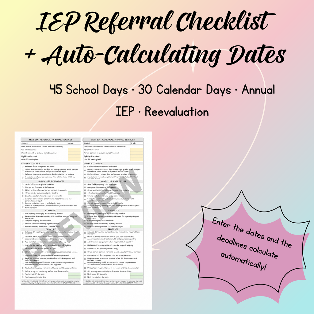 New IEP Referral Checklist + Auto Dates